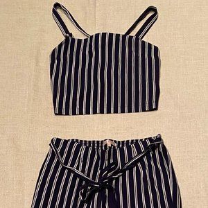 Lottie Moss Navy and White Striped Two Piece Set